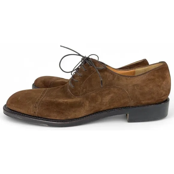 Salvatore Ferragamo Shoes Mens 11.5 B Brown Suede Oxfords Cap Toe Lace Up Italy