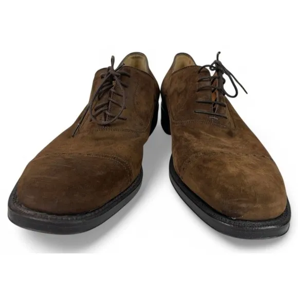 Salvatore Ferragamo Shoes Mens 11.5 B Brown Suede Oxfords Cap Toe Lace Up Italy