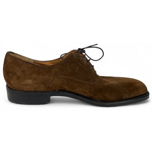 Salvatore Ferragamo Shoes Mens 11.5 B Brown Suede Oxfords Cap Toe Lace Up Italy