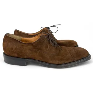 Salvatore Ferragamo Shoes Mens 11.5 B Brown Suede Oxfords Cap Toe Lace Up Italy