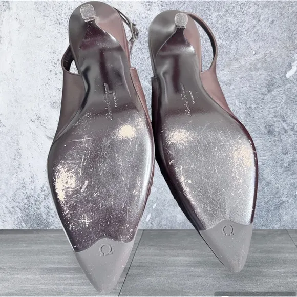 Salvatore Ferragamo Slingback heels Taiwan Fondente Kid Brown Kitten heel 7B
