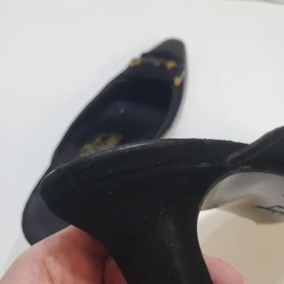 Salvatore Ferragamo Slip-On Mules Heels 7AA Black Suede Leather Tortoise Shell