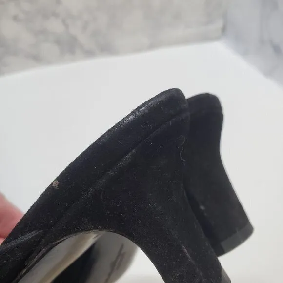 Salvatore Ferragamo Slip-On Mules Heels 7AA Black Suede Leather Tortoise Shell