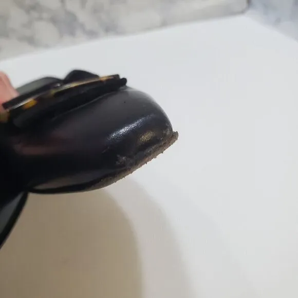 Salvatore Ferragamo Slip-On Mules Heels 7AA Black Suede Leather Tortoise Shell