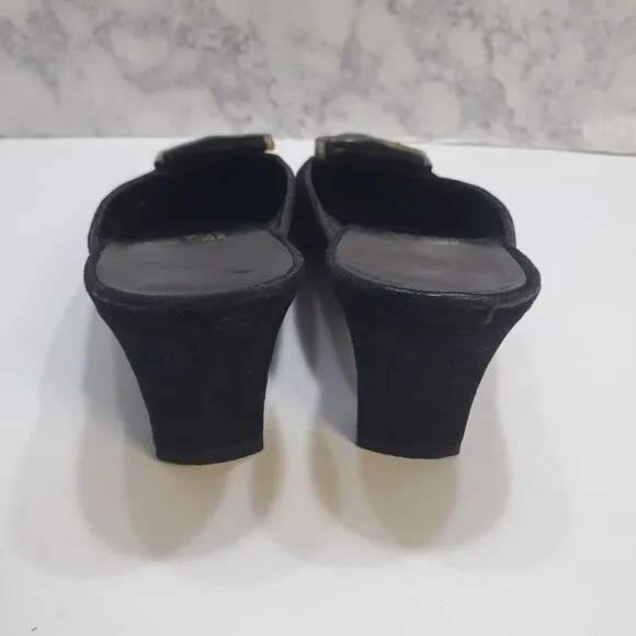 Salvatore Ferragamo Slip-On Mules Heels 7AA Black Suede Leather Tortoise Shell
