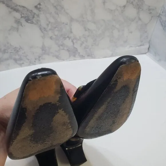 Salvatore Ferragamo Slip-On Mules Heels 7AA Black Suede Leather Tortoise Shell