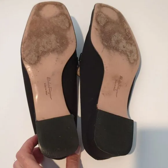 Salvatore Ferragamo Square Toe Slip On Block Mule Heels Black Size 8.5C