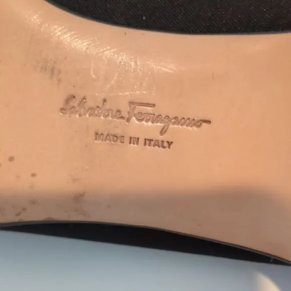 Salvatore Ferragamo Square Toe Slip On Block Mule Heels Black Size 8.5C