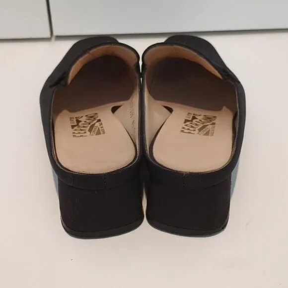 Salvatore Ferragamo Square Toe Slip On Block Mule Heels Black Size 8.5C