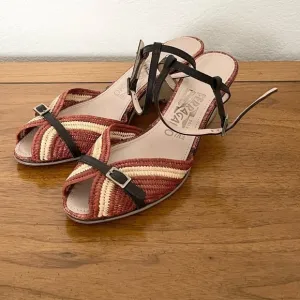 Salvatore Ferragamo Straw wedge pointy toe kitten heels