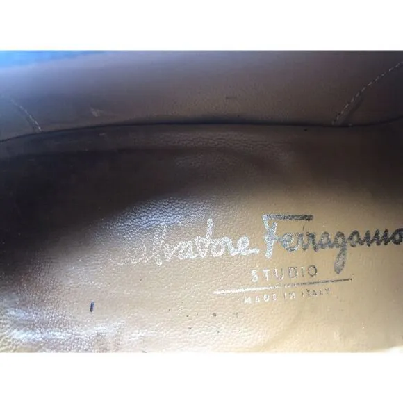 Salvatore Ferragamo Studio Men's Brown Leather Lace Up‎ Cap Toe Dress Shoes 8D