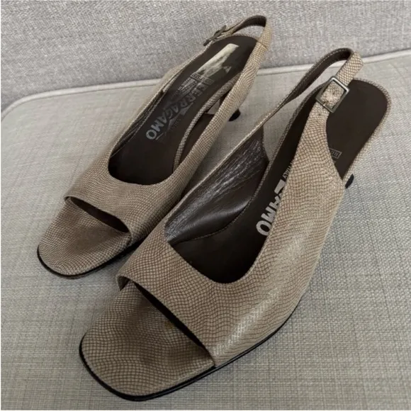 Salvatore Ferragamo Tan Slingback Heels