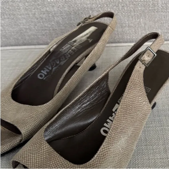 Salvatore Ferragamo Tan Slingback Heels