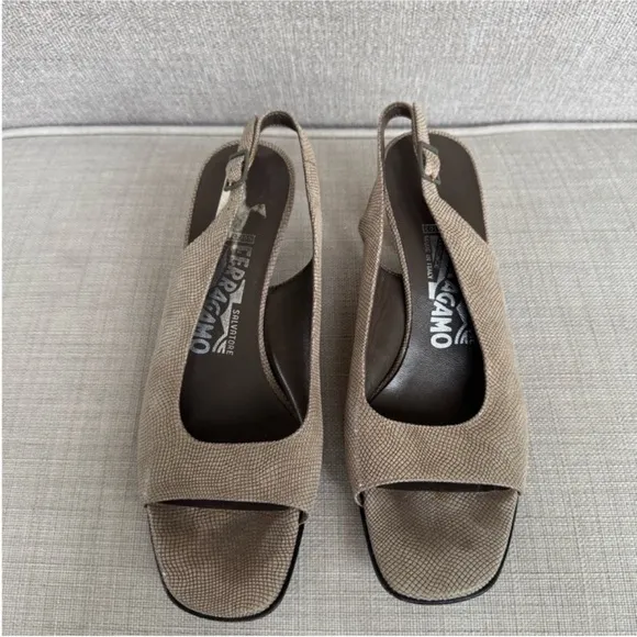 Salvatore Ferragamo Tan Slingback Heels