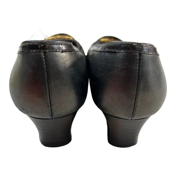 Salvatore Ferragamo Women's Cap Toe Horsebit Block Kitten Heels black Size 6