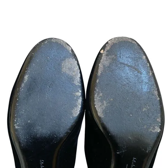 Salvatore Ferrogamo Livorno Suede Slip On Mules 9.5 Black Low Gold Heel Party