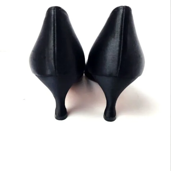 Salvatore Ferragamo Satin Pointed Toe Kitten Heel Pump Black Size 7.5