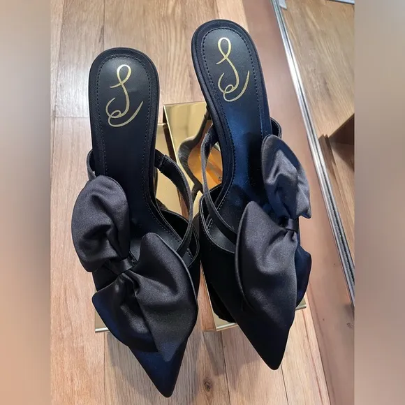 Sam Edelman Black Satin Veranda Mules