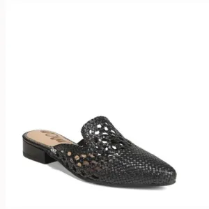 SAM EDELMAN Clara Black Leather Woven Lace Embroidered Mules Flat Comfy Shoes 5