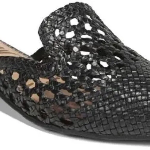 SAM EDELMAN Clara Black Leather Woven Lace Embroidered Mules Flat Comfy Shoes 5