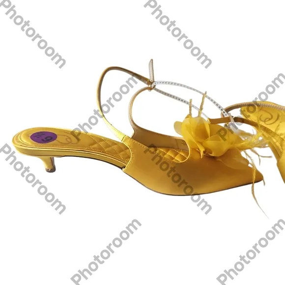 Sam Edelman Faye Woman Embellished Feather Slingback Kitten Heel Pumps Size 6.5