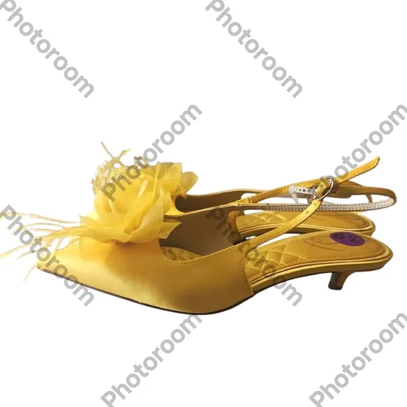 Sam Edelman Faye Woman Embellished Feather Slingback Kitten Heel Pumps Size 6.5