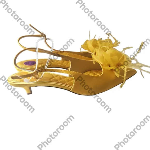 Sam Edelman Faye Woman Embellished Feather Slingback Kitten Heel Pumps Size 6.5