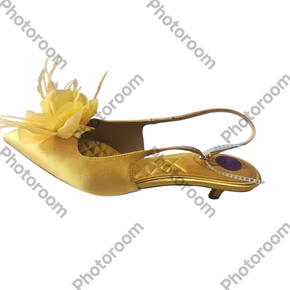 Sam Edelman Faye Woman Embellished Feather Slingback Kitten Heel Pumps Size 6.5