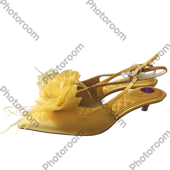 Sam Edelman Faye Woman Embellished Feather Slingback Kitten Heel Pumps Size 6.5
