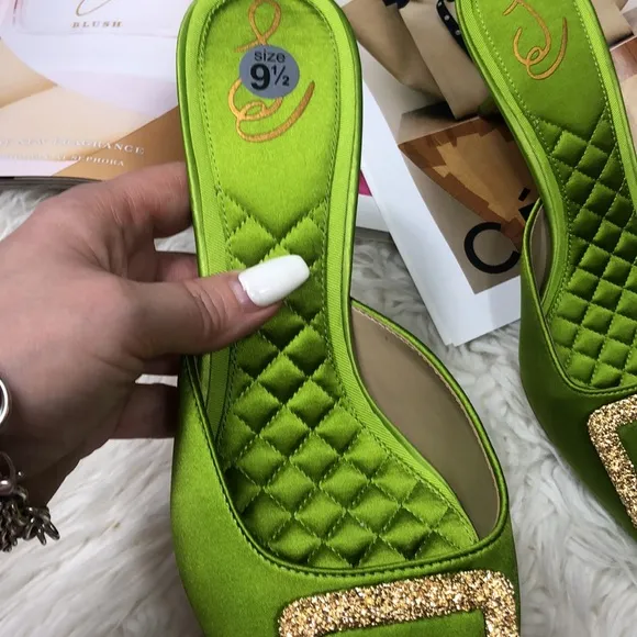 SAM EDELMAN Green Brit Kitten Heel Mules