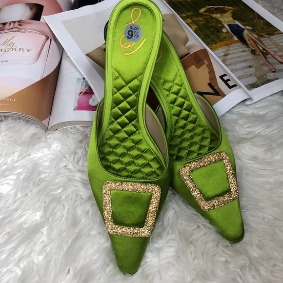 SAM EDELMAN Green Brit Kitten Heel Mules