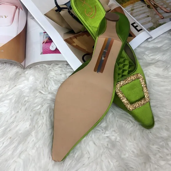 SAM EDELMAN Green Brit Kitten Heel Mules
