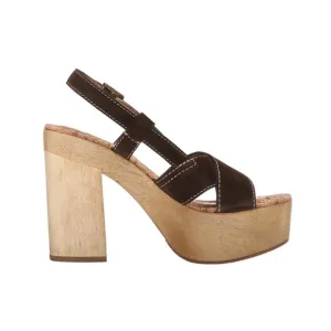 Sam Edelman Green Suede Strappy Slingback Gold Buckle Wooden Block Platform Heel