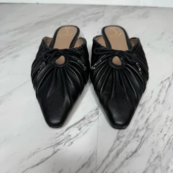 Sam Edelman Julia Black Leather Pointy Toe Flat Mule 8M