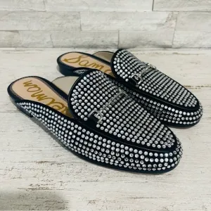 Sam Edelman Linnie Black Glitz Slip On Almond Toe Flat Crystal Horsebit Mule 6.5