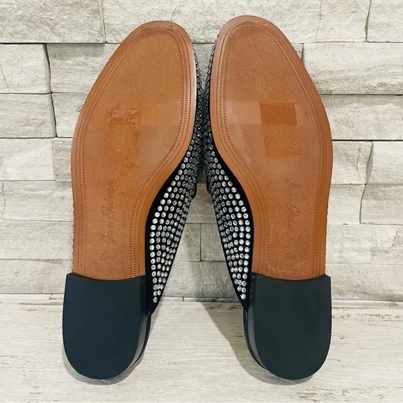 Sam Edelman Linnie Black Glitz Slip On Almond Toe Flat Crystal Horsebit Mule 6.5
