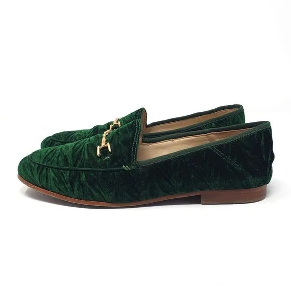 Sam Edelman Loraine Loafer Slip On Emerald Green Textured Velvet Size US 7.5M