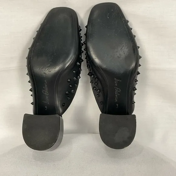 SAM EDELMAN Studded Black Mules Slip On Square Toe Sz 9 Augustus Spiked Leather