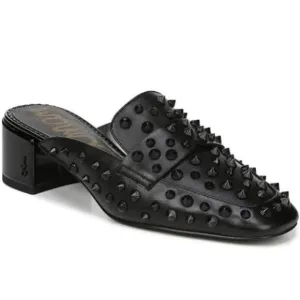 SAM EDELMAN Studded Black Mules Slip On Square Toe Sz 9 Augustus Spiked Leather
