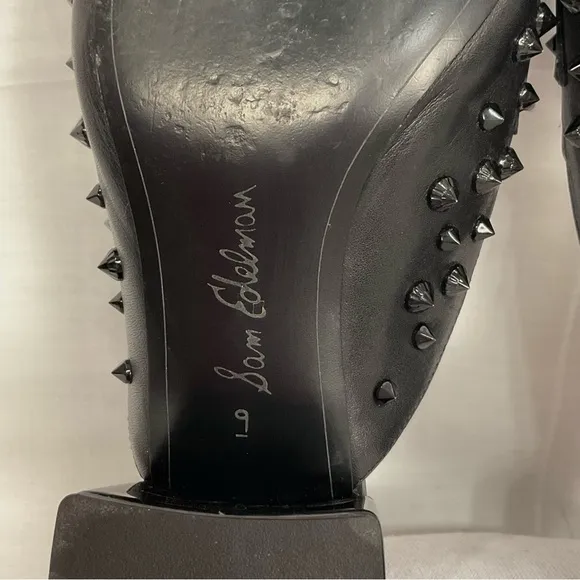 SAM EDELMAN Studded Black Mules Slip On Square Toe Sz 9 Augustus Spiked Leather