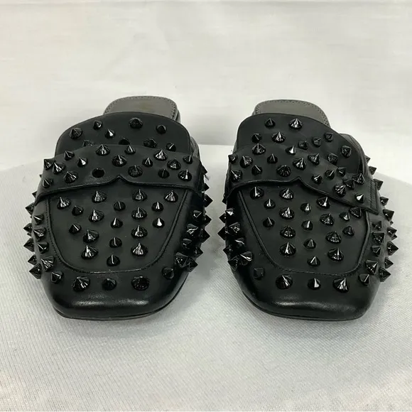 SAM EDELMAN Studded Black Mules Slip On Square Toe Sz 9 Augustus Spiked Leather