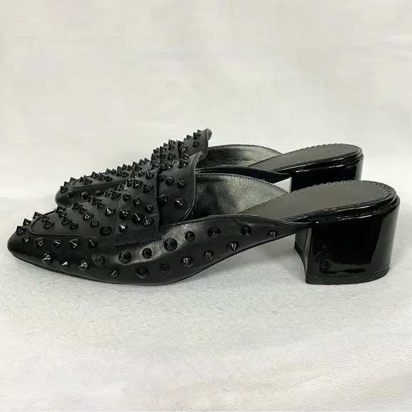 SAM EDELMAN Studded Black Mules Slip On Square Toe Sz 9 Augustus Spiked Leather