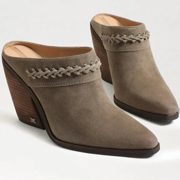Sam Edelman western suede Alison block heel mule size 6.5 in desert olive