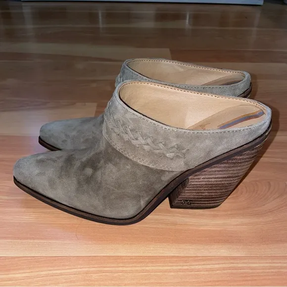 Sam Edelman western suede Alison block heel mule size 6.5 in desert olive