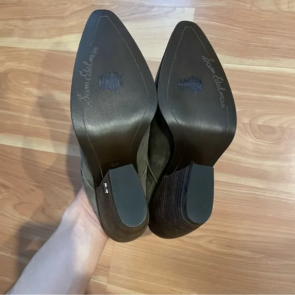 Sam Edelman western suede Alison block heel mule size 6.5 in desert olive