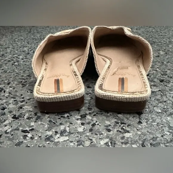 Sam Edelman Womens Lavina Flat Mules Slides Natural Linen Cream Tan Shoes Sz 7.5