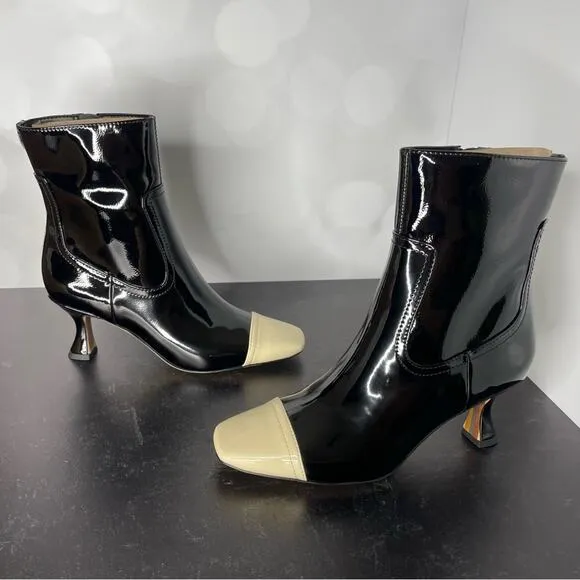 Sam Edelman Women's Livia Cap-Toe Booties Black Patent Sz 6.5
