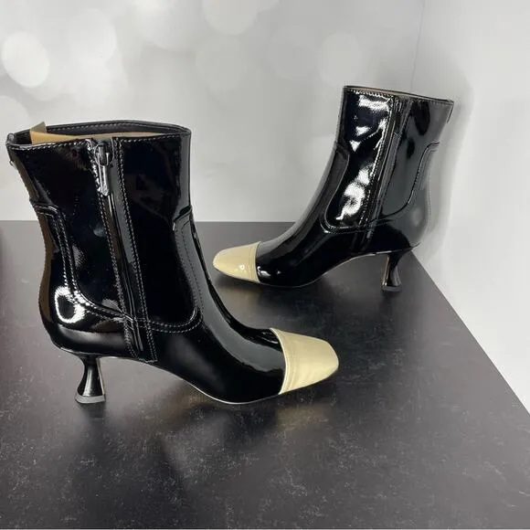 Sam Edelman Women's Livia Cap-Toe Booties Black Patent Sz 6.5