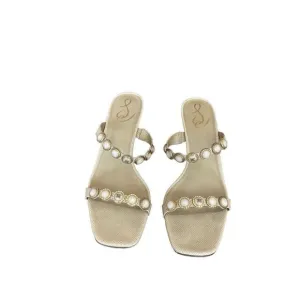 Sam Edelman Women's Cream Pearl Embellishment Palma Kitten Heels Sandal Size 10