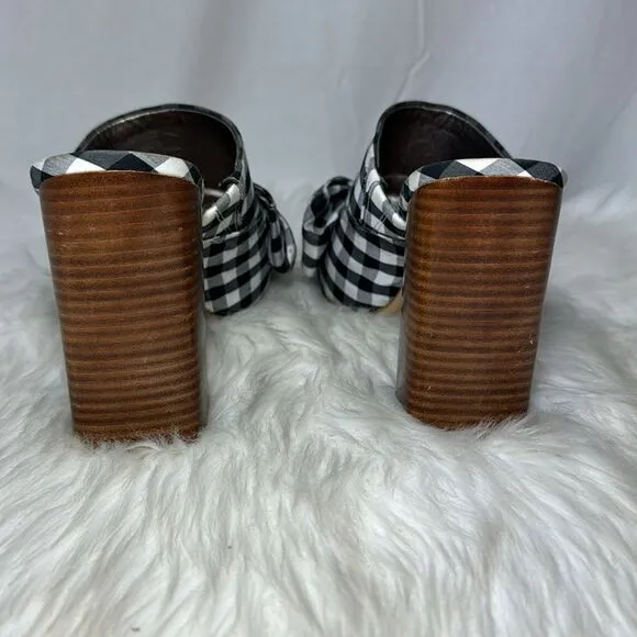Sam Edelman Yumi Black/White Bow Trim Plaid Mules Sz 9.5